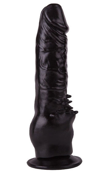 Чёрный фаллоимитатор с клиторальными шипами - 17,8 см. - фото, цены
