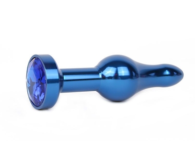 Удлиненная шарикообразная синяя анальная втулка с синим кристаллом - 10,3 см. - фото, цены