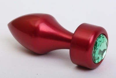 Красная анальная пробка с широким основанием и зелёным кристаллом - 7,8 см. - фото, цены