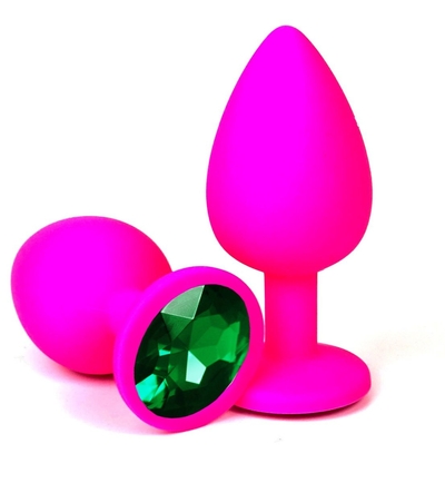 Розовая силиконовая пробка с зеленым кристаллом - 8,5 см. - фото, цены