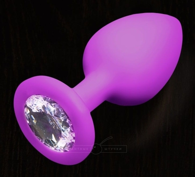 Фиолетовая силиконовая пробка с прозрачным кристаллом - 7,5 см. - фото, цены