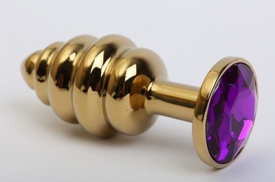 Золотистая рифлёная пробка с фиолетовым стразом - 8,2 см. - фото, цены