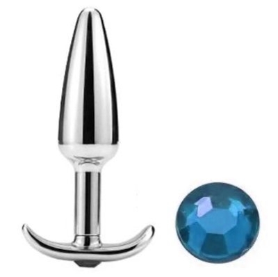 Металлическая анальная пробка-конус с голубым кристаллом - 9 см. Fff - фото, цены