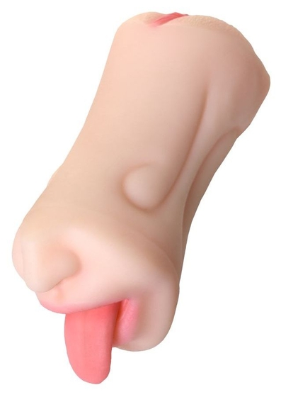 Телесный двусторонний мастурбатор Fruity Tongue - ротик и вагина - фото, цены