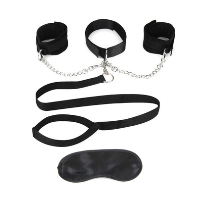 Чёрный ошейник с наручниками и поводком Collar Cuffs Leash Set - фото, цены