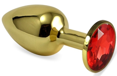Золотистая анальная пробка с красным кристаллом - 7 см. - фото, цены