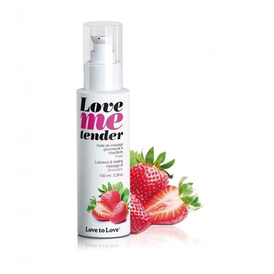 Съедобное согревающее массажное масло Love Me Tender Strawberry с ароматом клубники - 100 мл. - фото, цены
