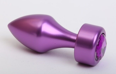 Фиолетовая анальная пробка с широким основанием и фиолетовым кристаллом - 7,8 см. - фото, цены