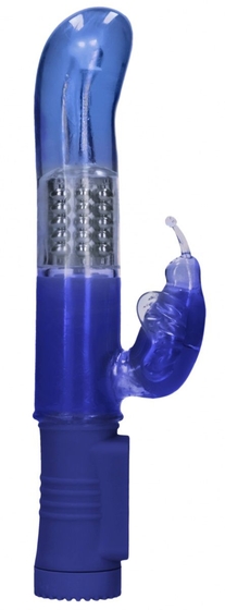 Синий вибратор-кролик Rotating Butterfly - 22,8 см. - фото, цены