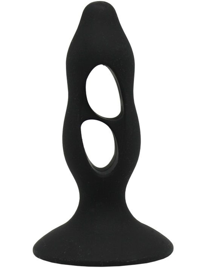 Чёрная анальная пробка с полостями для сжатия и легкого введения - 11 см. - фото, цены