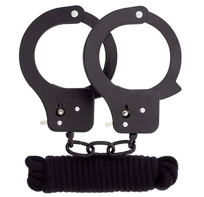 Чёрные наручники из листового металла в комплекте с веревкой Bondx Metal Cuffs Love Rope Set - фото, цены