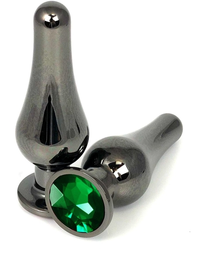 Черная удлиненная анальная пробка с зеленым кристаллом - 11,5 см. - фото, цены