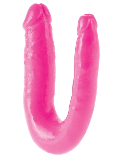 Ярко-розовый U-образный фаллоимитатор Double Trouble - 34,3 см. - фото, цены