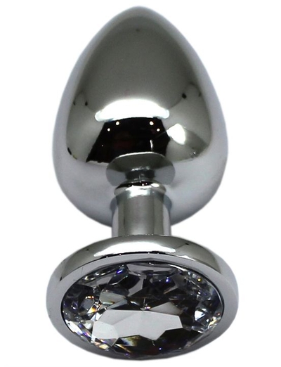 Серебристая анальная пробка с прозрачным кристаллом - 9 см. - фото, цены