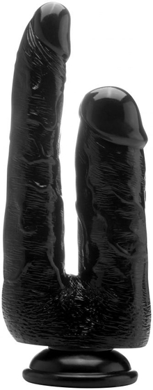 Чёрный анально-вагинальный фаллоимитатор Realistic Double Cock 9 Inch - 23 см. - фото, цены