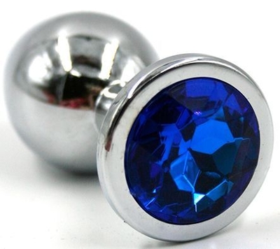 Серебристая коническая анальная пробка с синим кристаллом - 7 см. - фото, цены