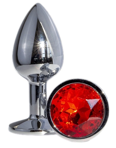 Металлическая анальная пробка с красным кристаллом - 7 см. - фото, цены