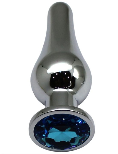 Серебристая анальная пробка с голубым кристаллом - 13 см. - фото, цены