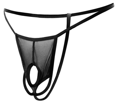 Черные мужские мини-стринги с 3 отверстиями - фото, цены