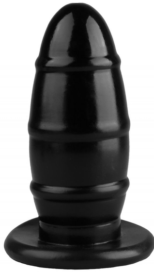 Черная овальная анальная втулка с ребрышками - 16,5 см. - фото, цены