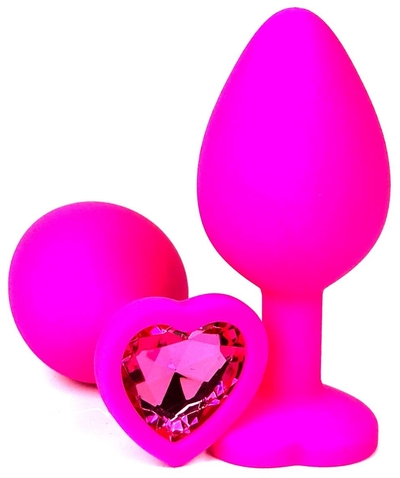 Розовая силиконовая пробка с розовым кристаллом-сердцем - 8,5 см. - фото, цены
