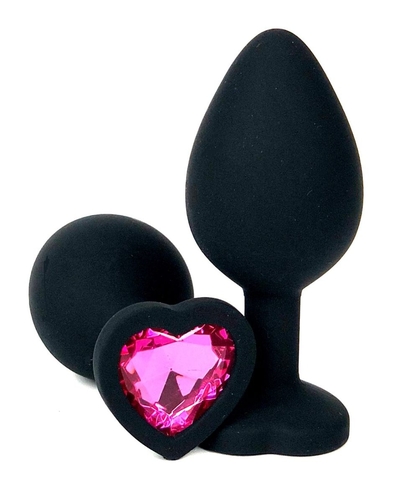 Черная силиконовая пробка с розовым кристаллом-сердцем - 8 см. - фото, цены