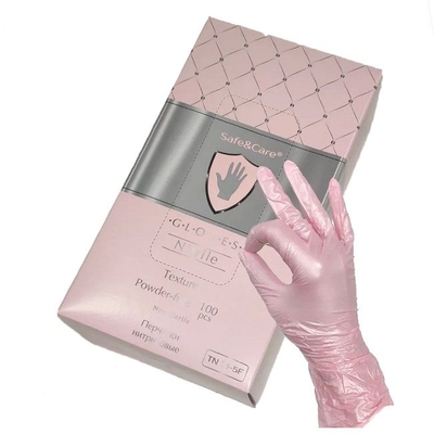 Розовые нитриловые перчатки Safe Care размера L - 100 шт.(50 пар) - фото, цены