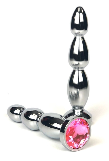 Серебристая анальная ёлочка с нежно-розовым кристаллом - 12 см. - фото, цены