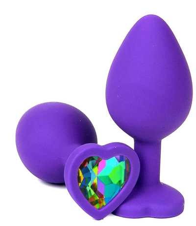 Фиолетовая пробка с разноцветным кристаллом-сердечком - 8 см. - фото, цены