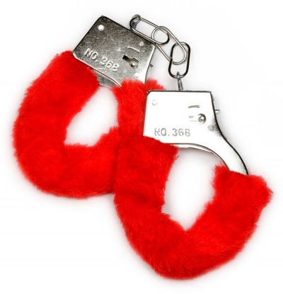 Металлические наручники с красной опушкой и ключиком - фото, цены