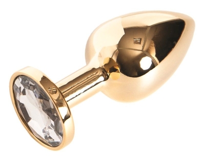Золотистая маленькая анальная втулка с прозрачным кристаллом - 6 см. - фото, цены