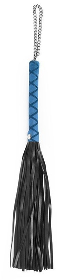 Черная многохвостая плеть-флоггер с синей ручкой - 40 см. - фото, цены
