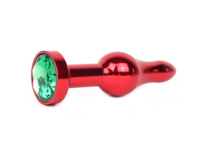 Удлиненная шарикообразная красная анальная втулка с зеленым кристаллом - 10,3 см. - фото, цены