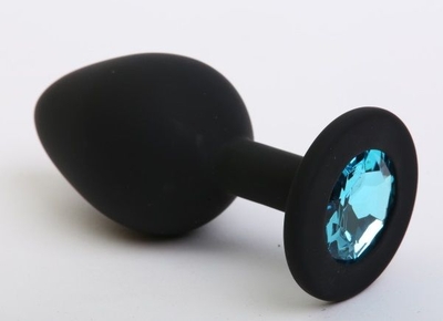 Чёрная силиконовая пробка с голубым стразом - 7,1 см. - фото, цены