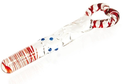 Стеклянный фаллоимитатор с цветными вкраплениями и ручкой в виде сердца - 20 см. - фото, цены