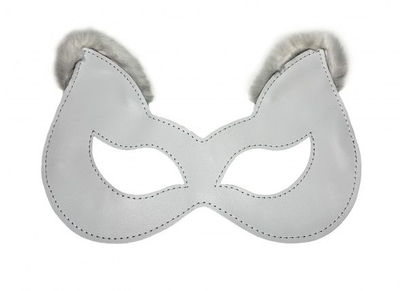 Белая маска из натуральной кожи с мехом на ушках - фото, цены