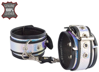Черные наручники с голографическими вставками на регулируемых ремешках - фото, цены