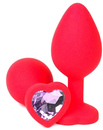 Красная силиконовая пробка с сиреневым кристаллом-сердечком - 9,5 см. - фото, цены