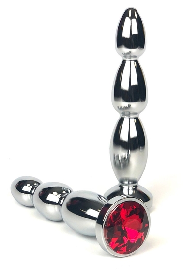 Серебристая анальная пробка-ёлочка с красным кристаллом - 12 см. - фото, цены