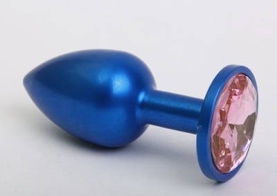 Синяя анальная пробка с розовым стразом - 7,6 см. - фото, цены