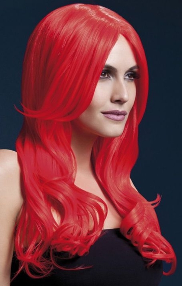 Красный парик с длинной челкой Khloe - фото, цены