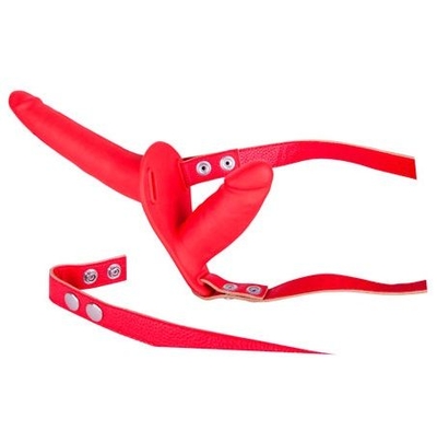 Красный страпон с вагинальной пробкой Sex Companion Dual Climax - 17 см. - фото, цены