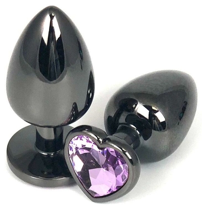 Черная анальная пробка с сиреневым кристаллом-сердечком - 7,5 см. - фото, цены