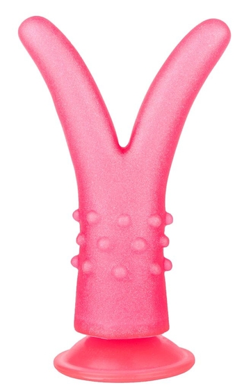 Розовый стимулятор с раздвоенным кончиком - 16 см. - фото, цены