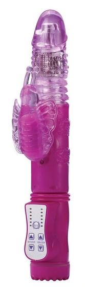 Ярко-розовый вибрамассажер-кролик Up Down Butterfly - 24 см. - фото, цены