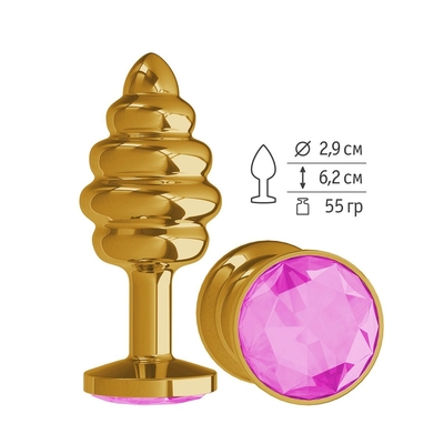 Золотистая пробка с рёбрышками и розовым кристаллом - 7 см. - фото, цены