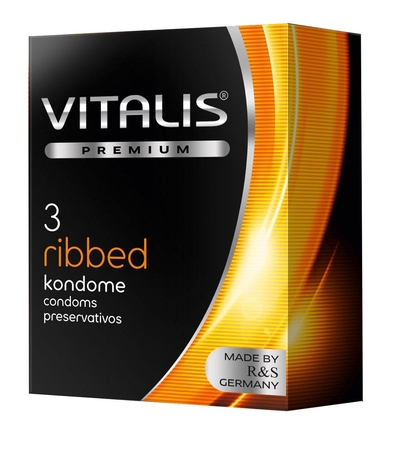 Ребристые презервативы Vitalis Premium ribbed - 3 шт. - фото, цены