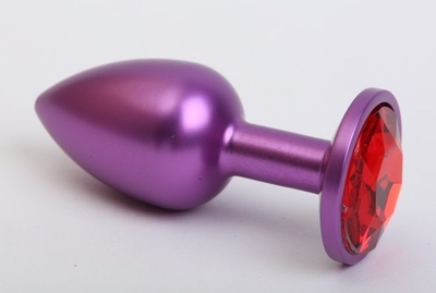Фиолетовая анальная пробка с красным стразом - 7,6 см. - фото, цены