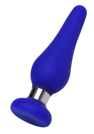 Синяя силиконовая анальная втулка с ограничителем - 11,5 см. - фото, цены