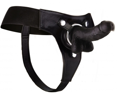 Чёрный страпон Realistic 7 Inch Strap-On - 21,3 см. - фото, цены